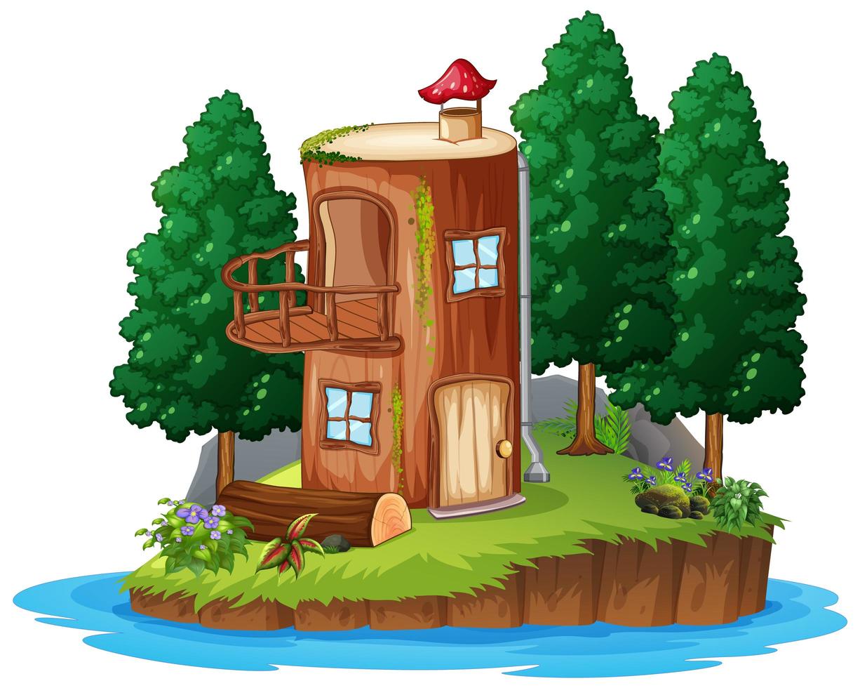scène avec une maison en bois vecteur