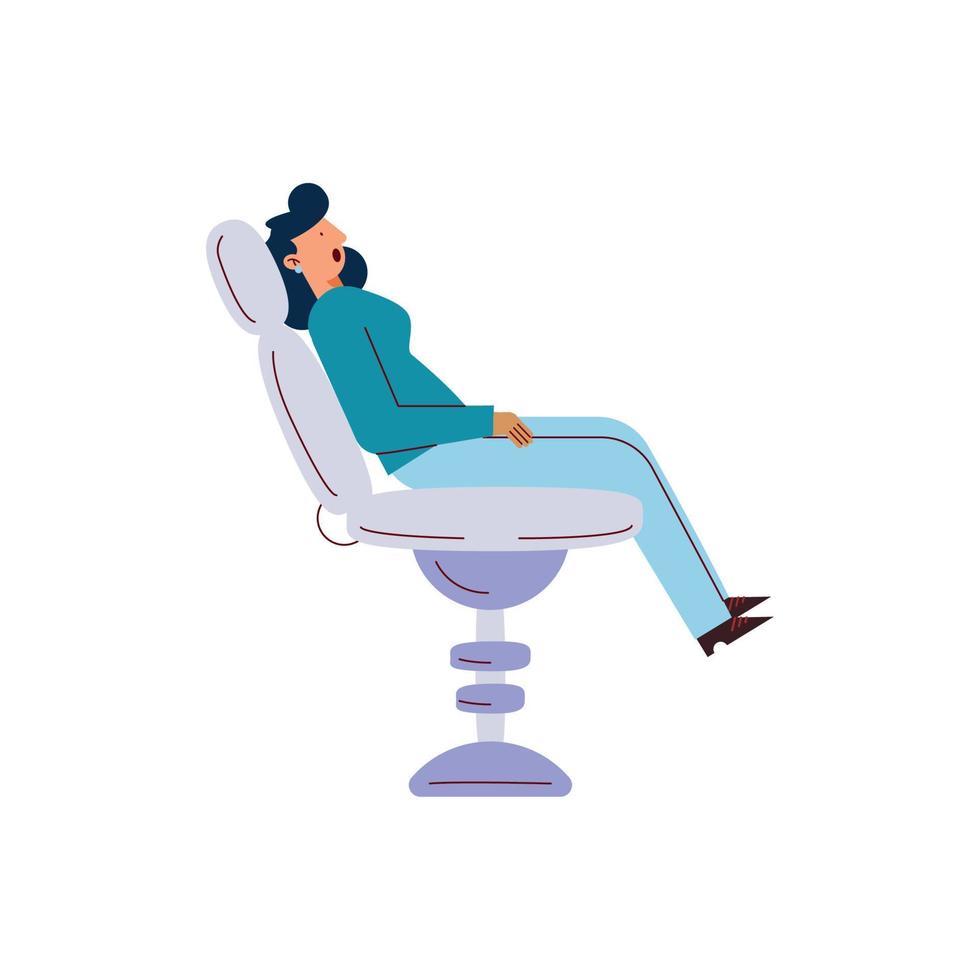 femme assise sur une chaise de dentisterie vecteur
