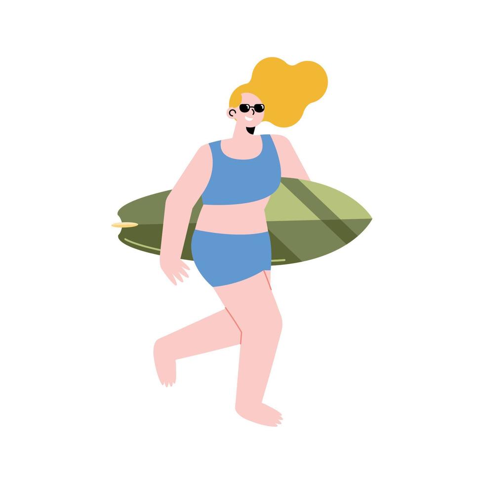 jeune femme avec planche de surf vecteur