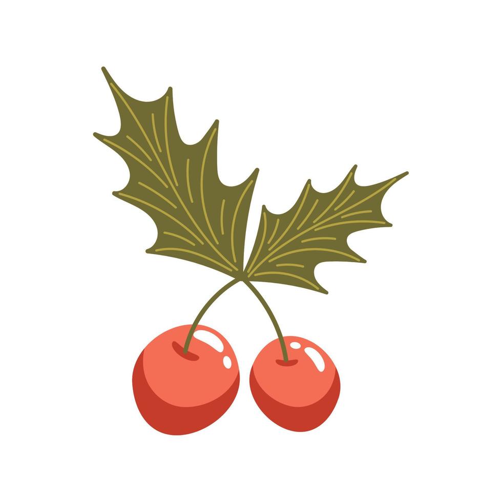 cerises et feuilles de noël vecteur