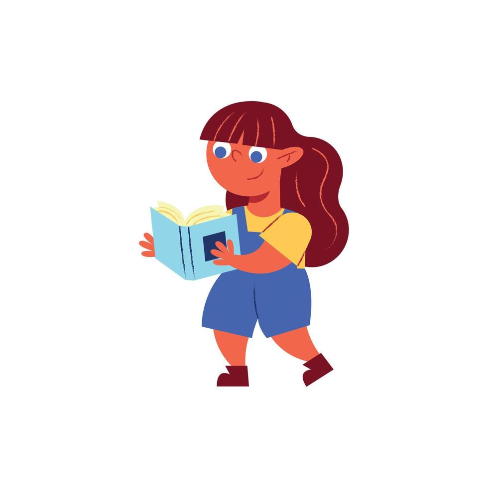 enfant fille lisant un livre vecteur