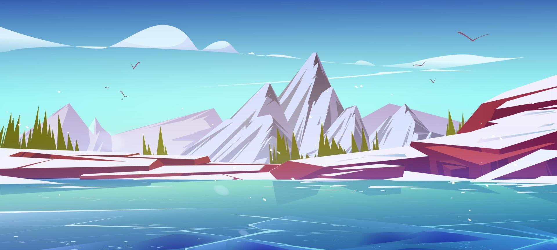 paysage de montagnes d'hiver, scène de la nature vecteur