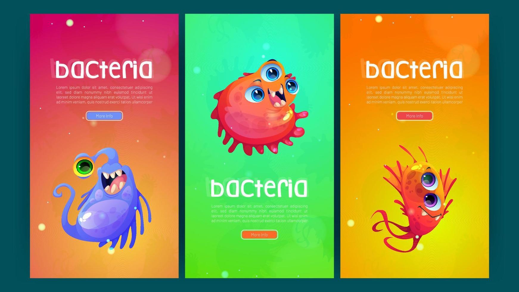 affiches de bactéries avec un germe et un microbe mignons vecteur