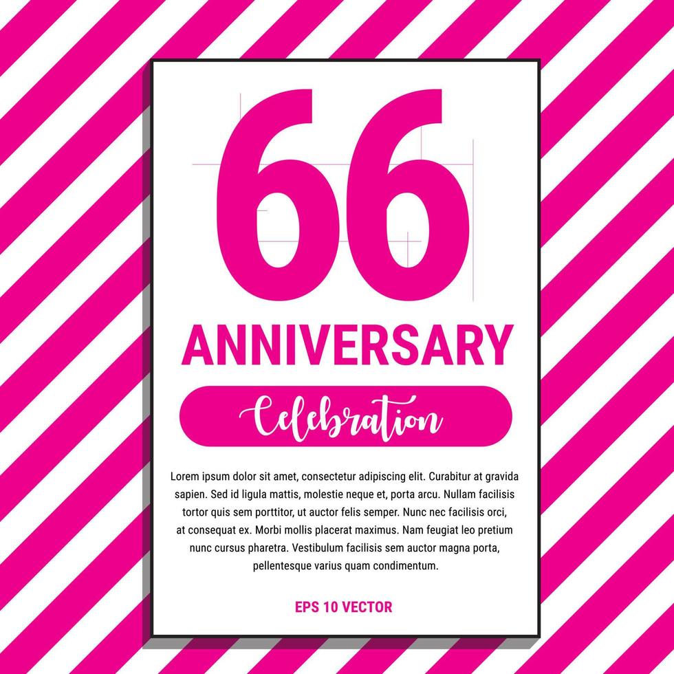 Conception de célébration d'anniversaire de 66 ans, sur illustration vectorielle de fond à rayures roses. vecteur eps10