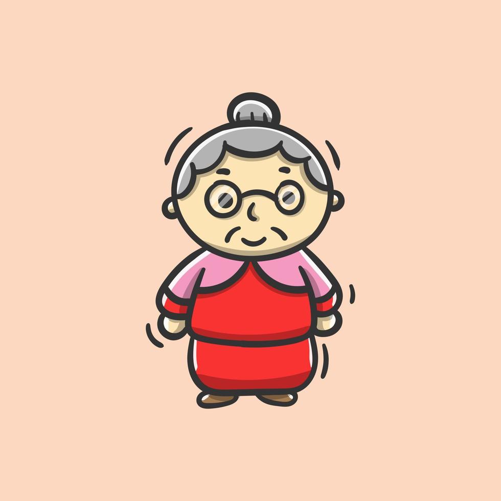 dessin animé mignon de grand-mère debout utiliser des lunettes vecteur