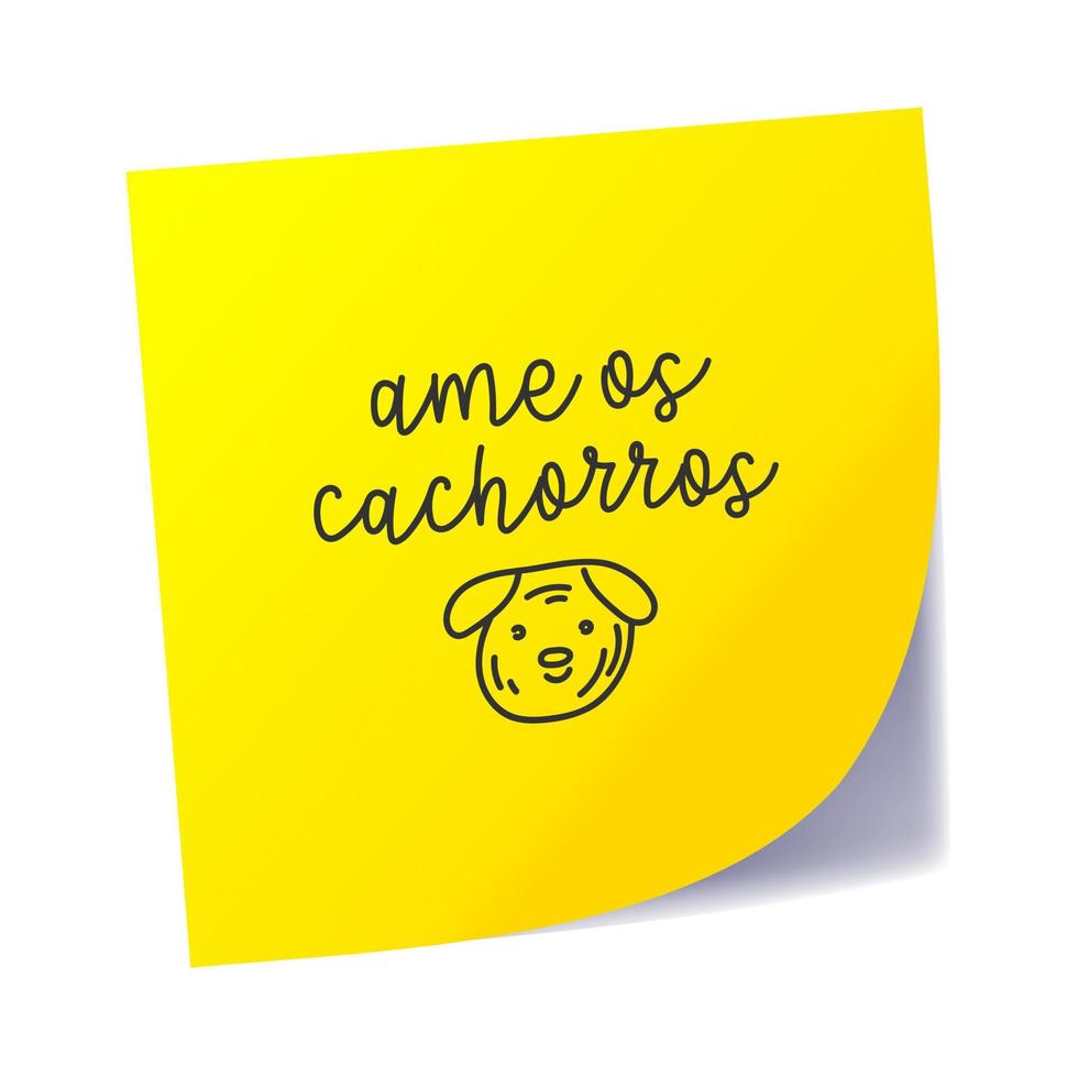 autocollant réaliste jaune avec message de chiens d'amour en portugais brésilien. traduction - aime les chiens. vecteur