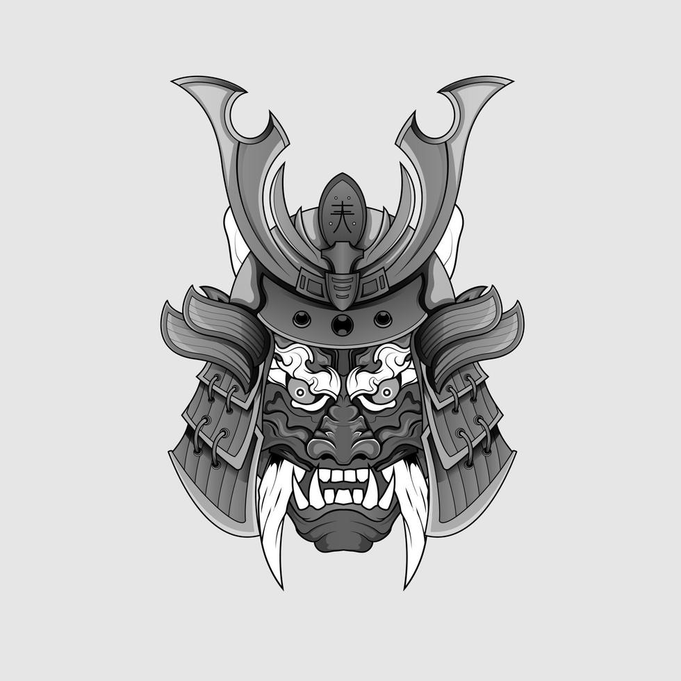 tatouages noirs masque de samouraï diable oni illustration de casque de guerrier traditionnel japonais. concept militaire et historique pour les modèles de symboles et d'emblèmes adaptés aux tatouages vecteur