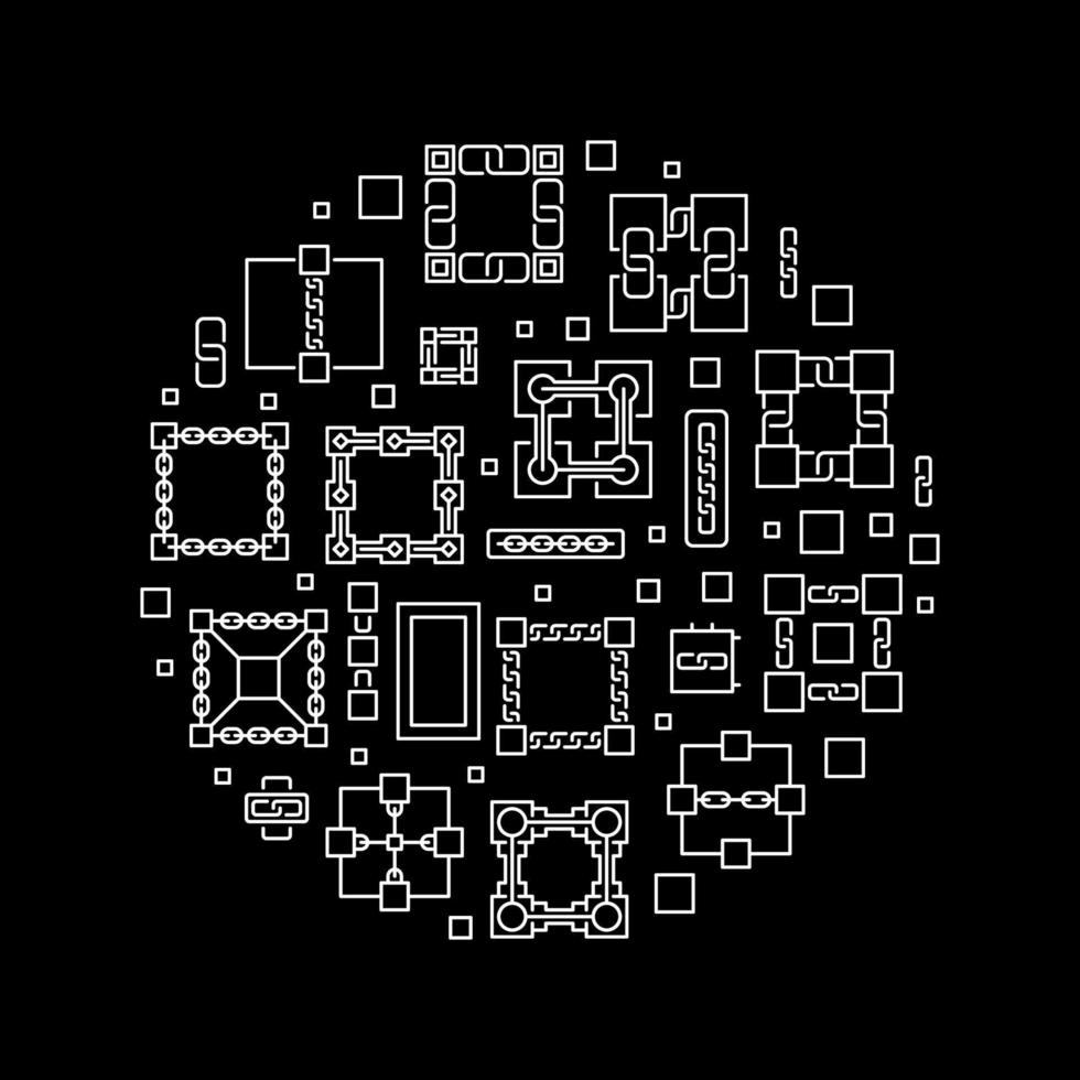 bannière ronde de ligne de chaîne de blocs. illustration vectorielle de chaîne de blocs vecteur