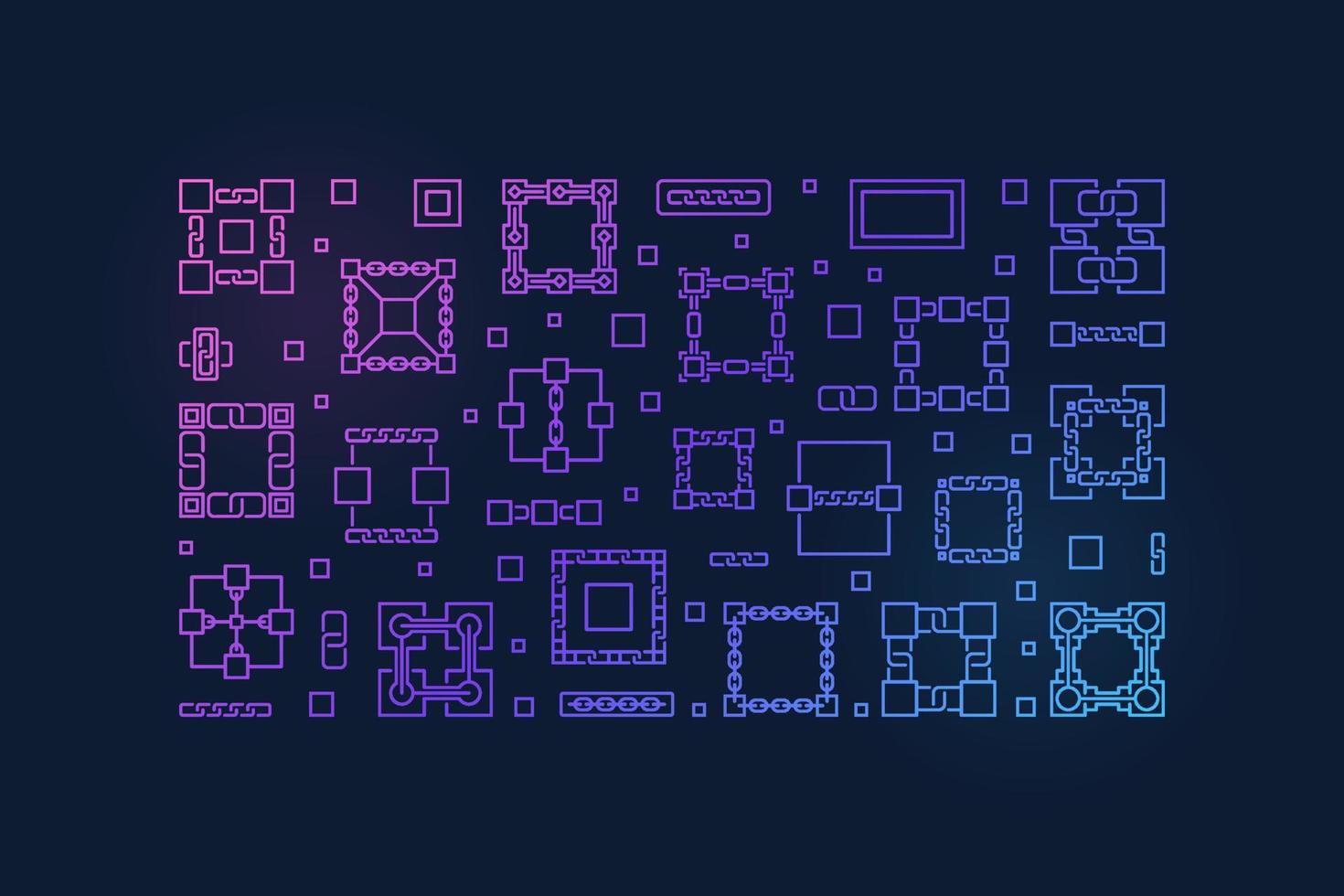 concept de chaîne de blocs bannière colorée horizontale. illustration vectorielle vecteur