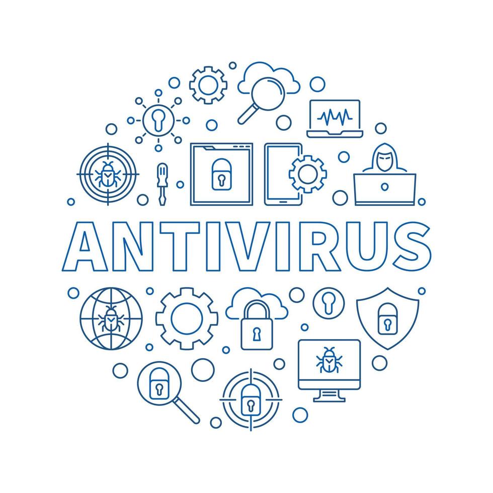 antivirus vecteur rond protection contre les virus contour bleu illustration