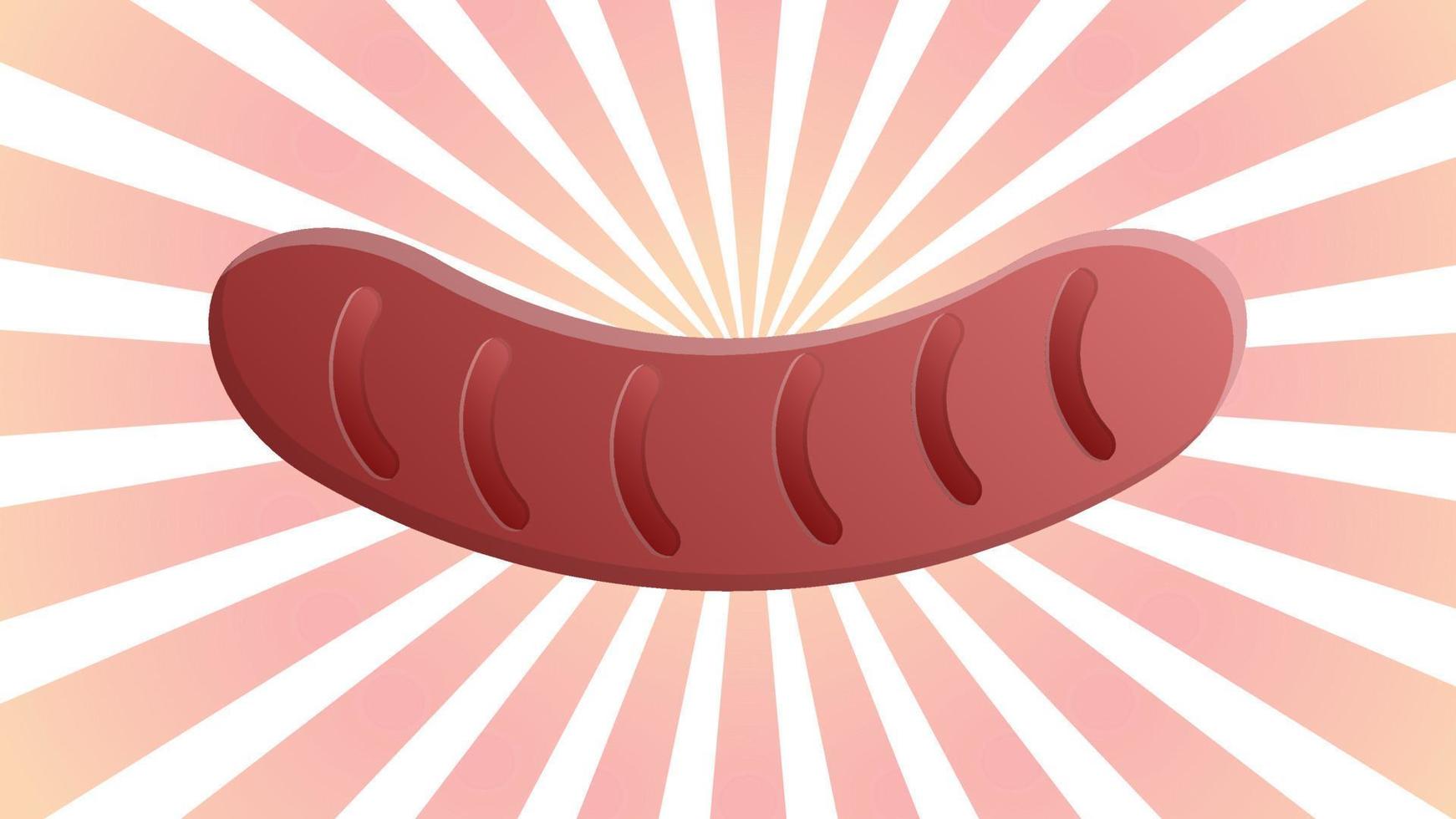 signe simple de saucisse. vecteur. icône rouge foncé dans une bulle d'obturation en mousseline de citron sur fond popart rouge avec des rayons vecteur