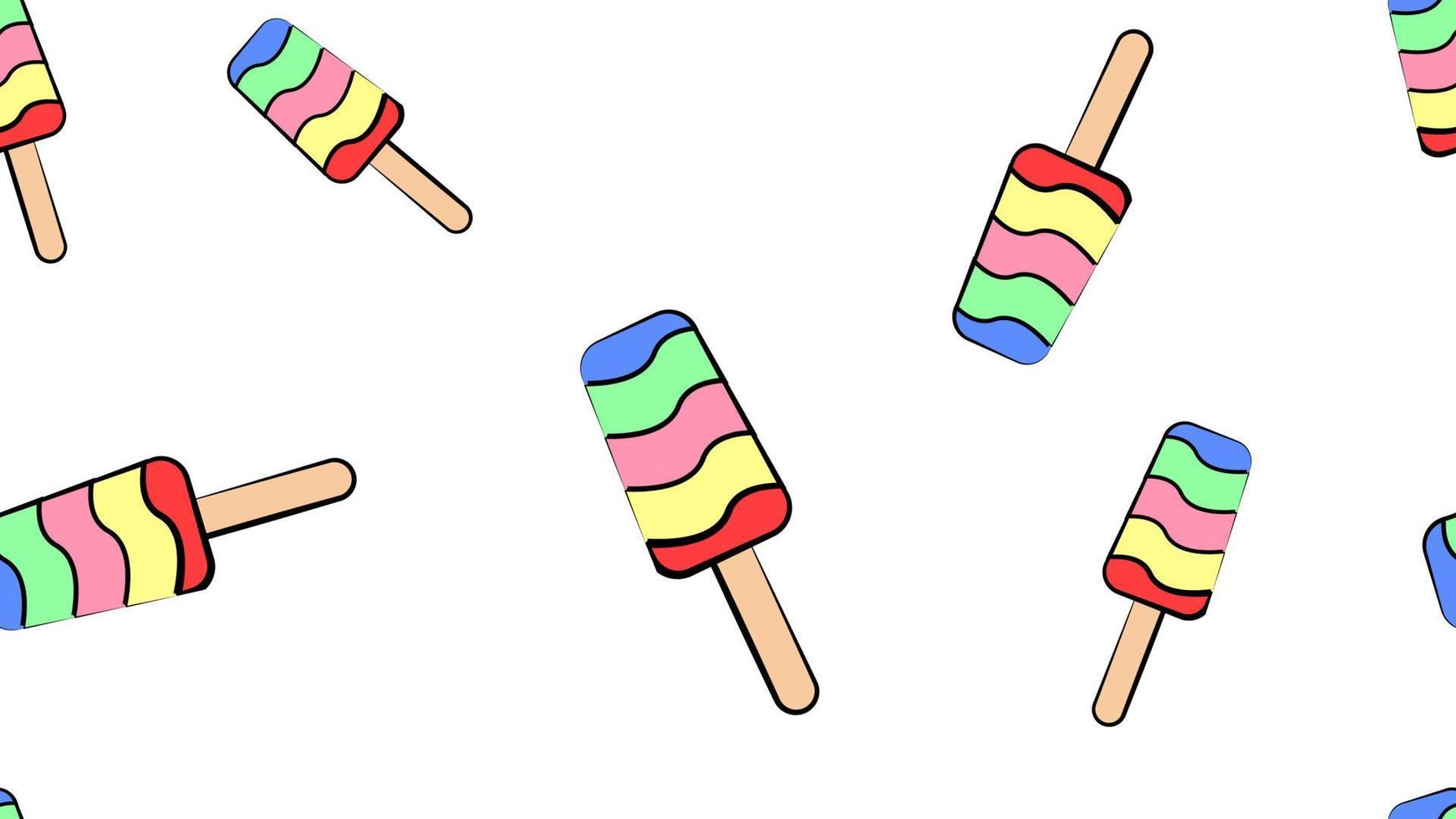 glace popsicle sur un bâton sur fond blanc, illustration vectorielle, motif. dessert lumineux appétissant avec des garnitures de fruits. dessin sur papier peint, décor de maison et de café vecteur