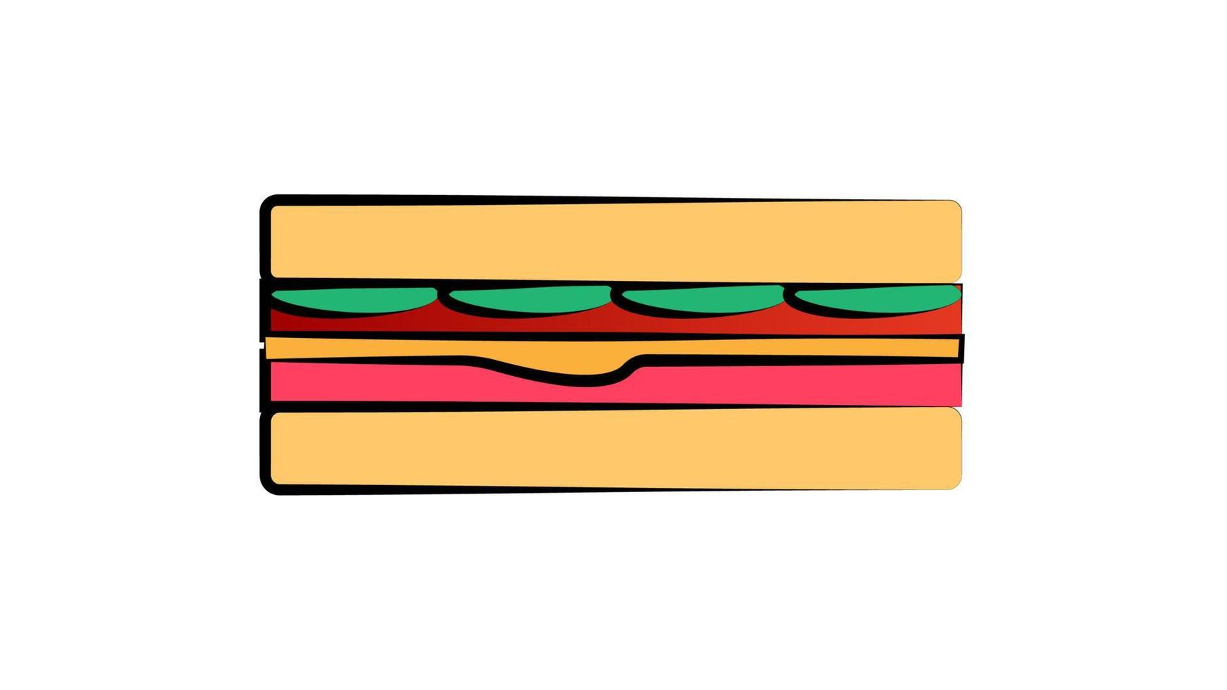 sandwich appétissant et savoureux sur une assiette blanche. sandwich farci de viande, de fromage et d'herbes. pain délicieux et juteux avec de la viande. collation, déjeuner. illustration vectorielle vecteur