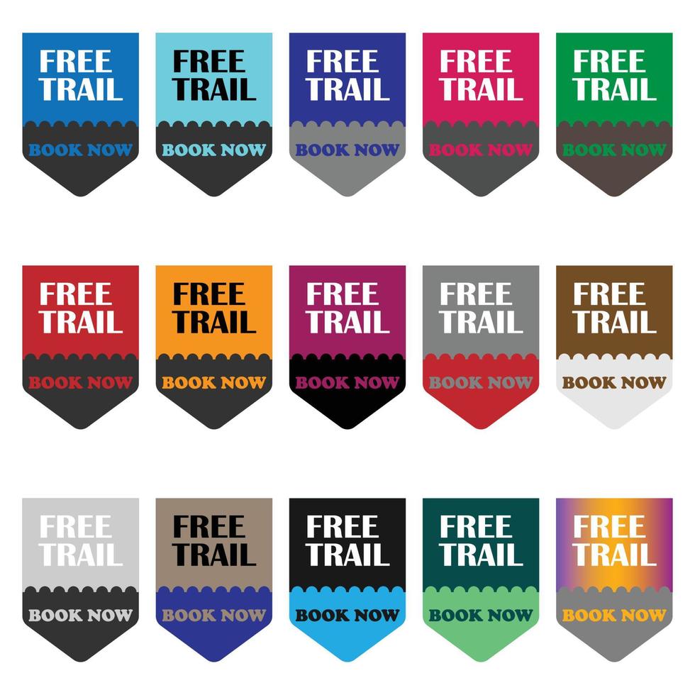 livre de piste gratuit maintenant badges. conception de badges de sentier gratuits avec ensemble coloré. ensemble d'illustrations vectorielles de badges. vecteur