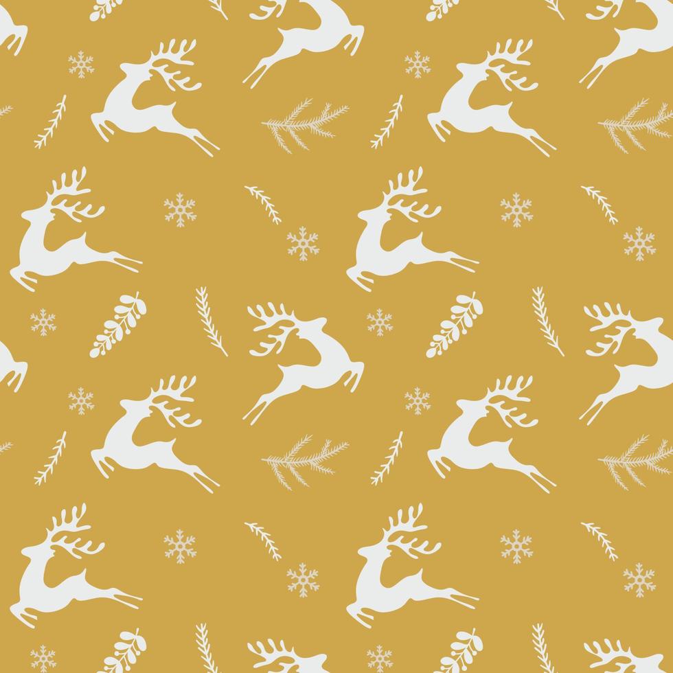 modèle sans couture de noël avec des cerfs mignons de la forêt, des sapins, des brindilles de pin et des flocons de neige. beau motif pour papiers d'emballage cadeau, cartes de voeux, décoration. vecteur