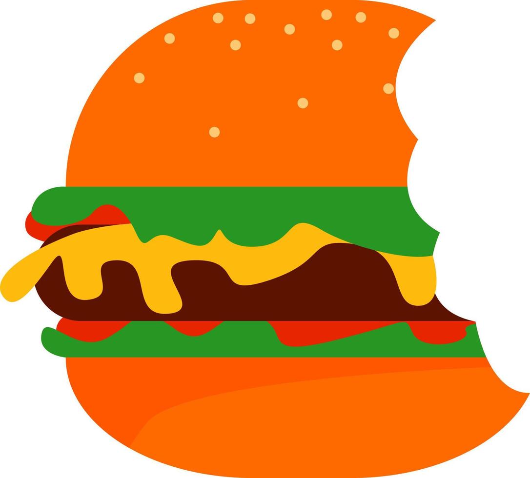 burger mordu, illustration, vecteur sur fond blanc.
