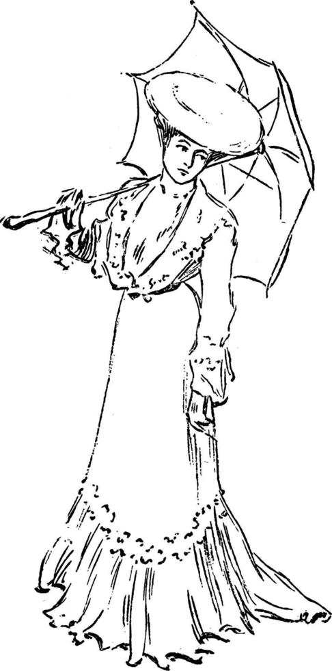 femme avec parasol, illustration vintage vecteur
