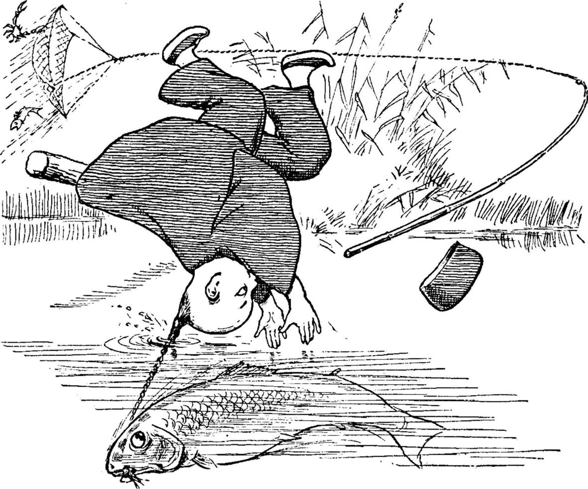 pêche avec lun chun foo 2, illustration vintage. vecteur