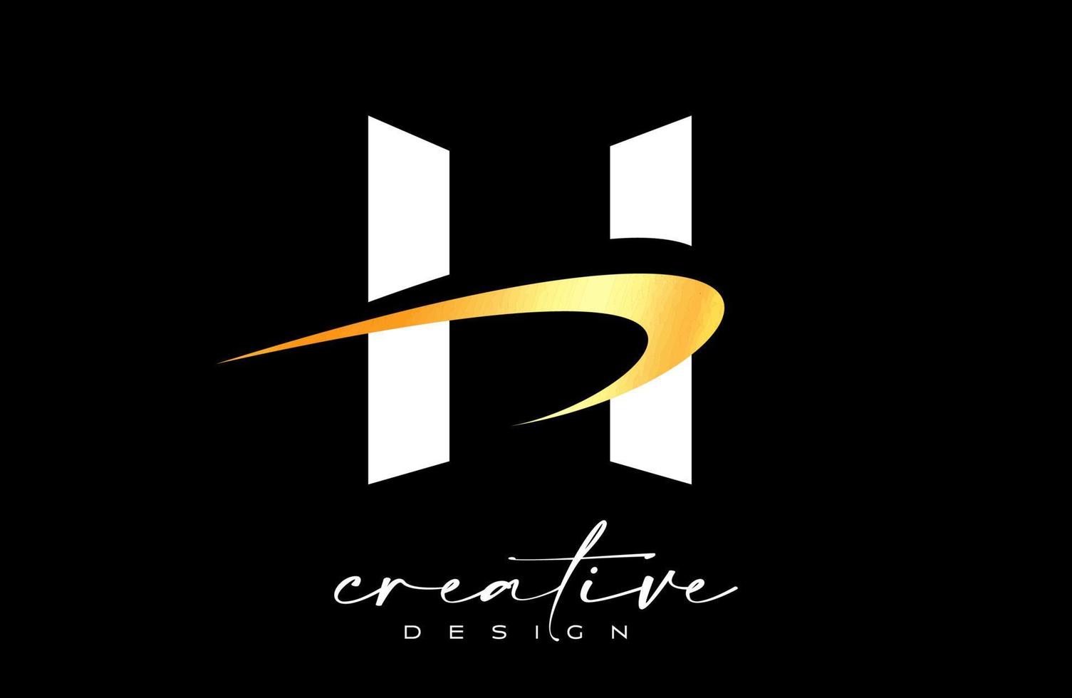 création de logo de lettre h avec swoosh doré créatif. lettre h icône initiale avec vecteur de forme incurvée