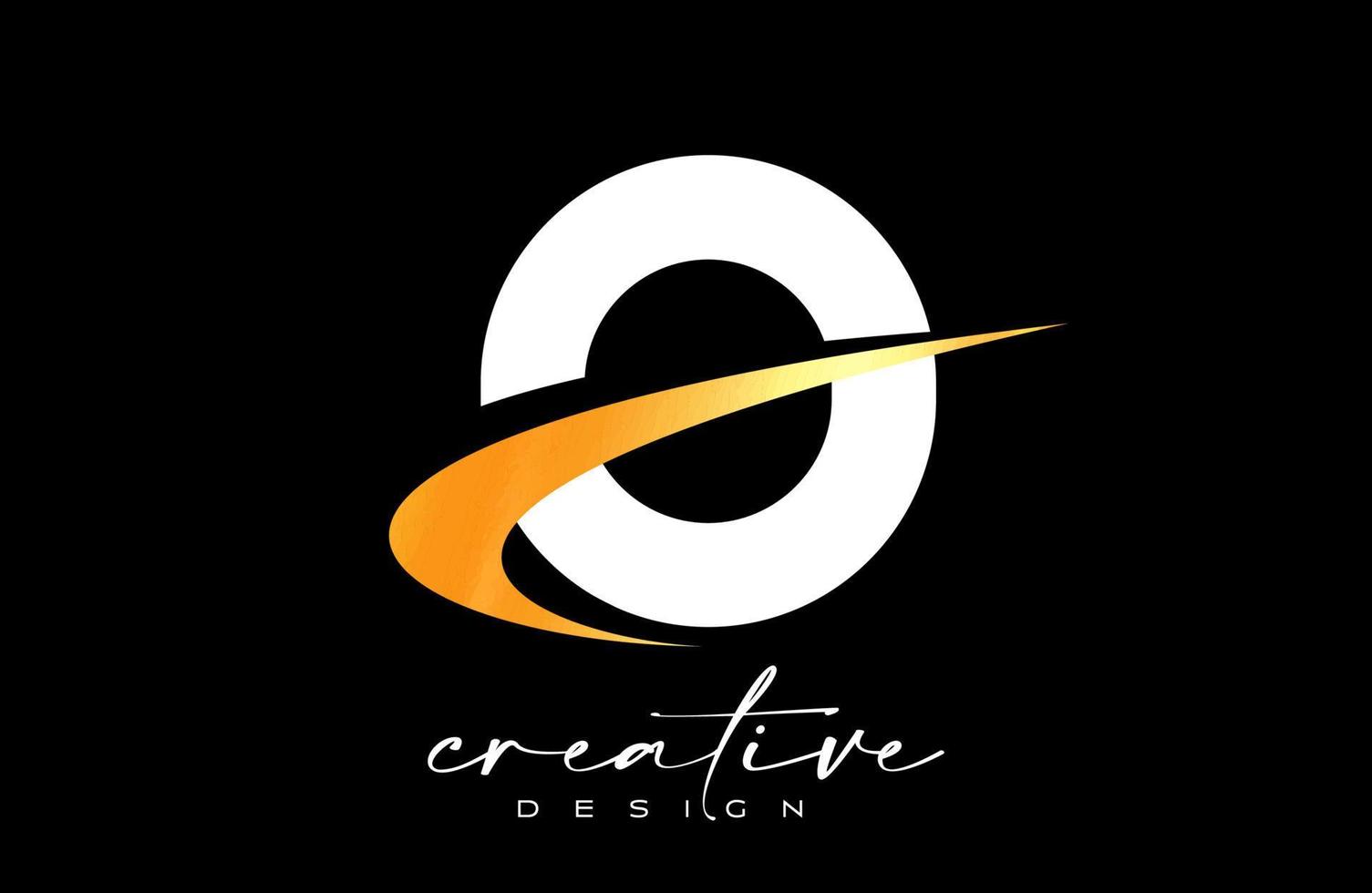 création de logo de lettre o avec swoosh doré créatif. lettre o icône initiale avec vecteur de forme incurvée