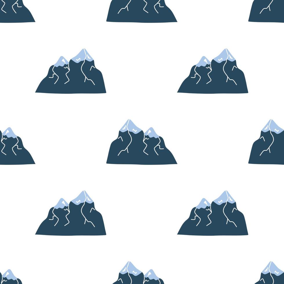 modèle vectoriel avec de jolies montagnes multicolores scandinaves dans le style de doodle, hugge, montagnes enneigées, nature. motif pour tissus, cartes postales, emballages cadeaux, pyjamas.