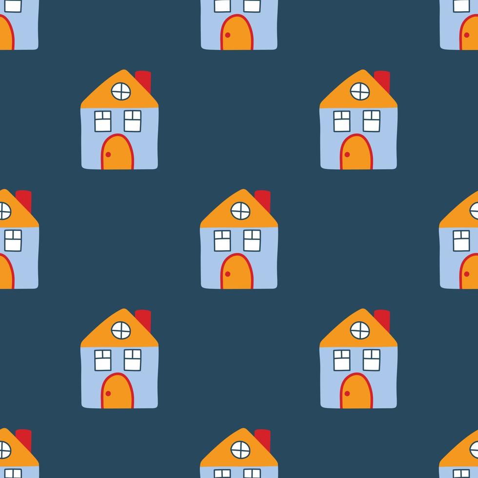 modèle vectoriel avec de jolies maisons multicolores nordiques dans un style doodle, hygge, maison confortable sur fond blanc. motif pour tissus, cartes postales, emballages cadeaux, pyjamas.