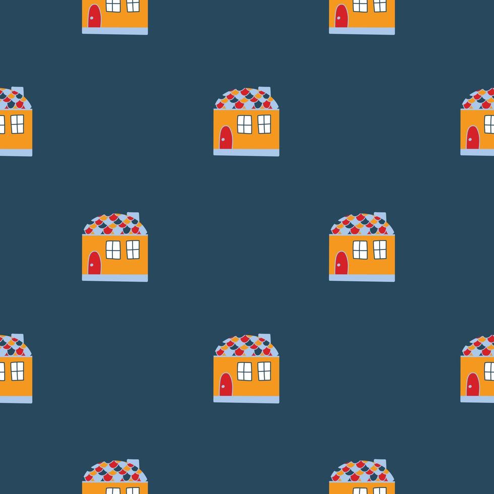 modèle vectoriel avec de jolies maisons multicolores nordiques dans un style doodle, hygge, maison confortable sur fond blanc. motif pour tissus, cartes postales, emballages cadeaux, pyjamas.