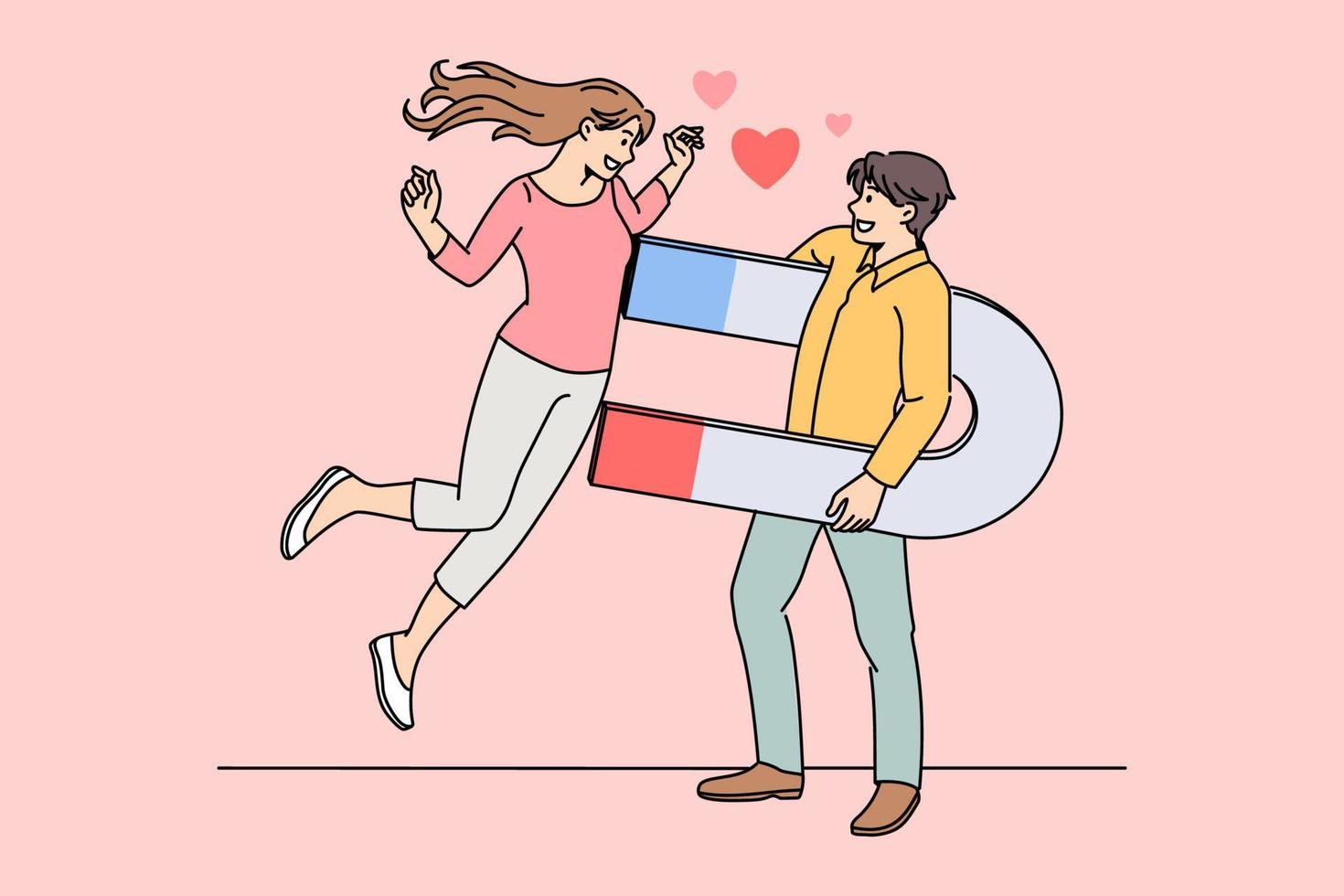 étant un concept beau et attrayant. jeune homme beau souriant debout et jolie jolie femme avec illustration vectorielle aimant vecteur