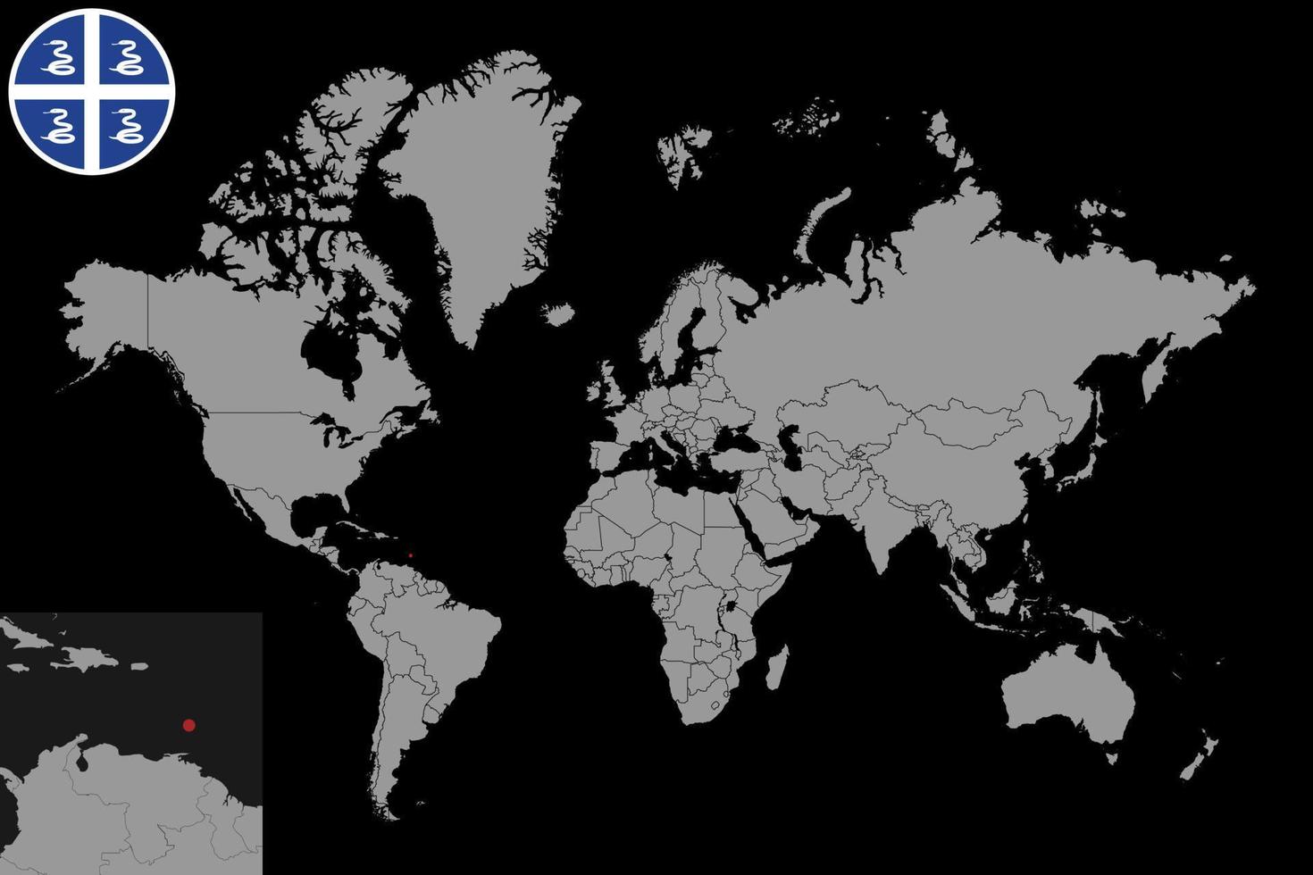 épinglez la carte avec le drapeau de la martinique sur la carte du monde. illustration vectorielle. vecteur