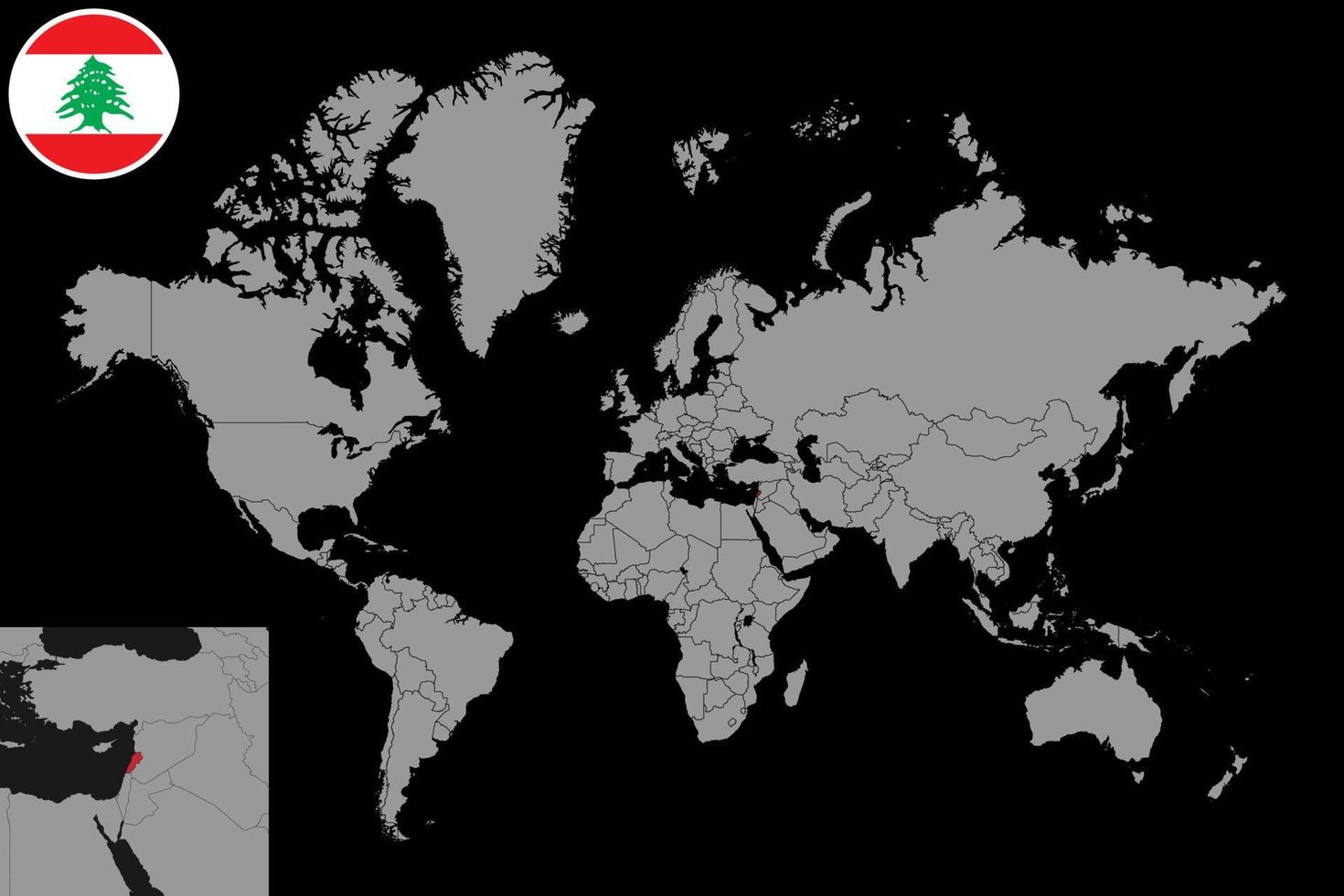 épinglez la carte avec le drapeau du liban sur la carte du monde. illustration vectorielle. vecteur
