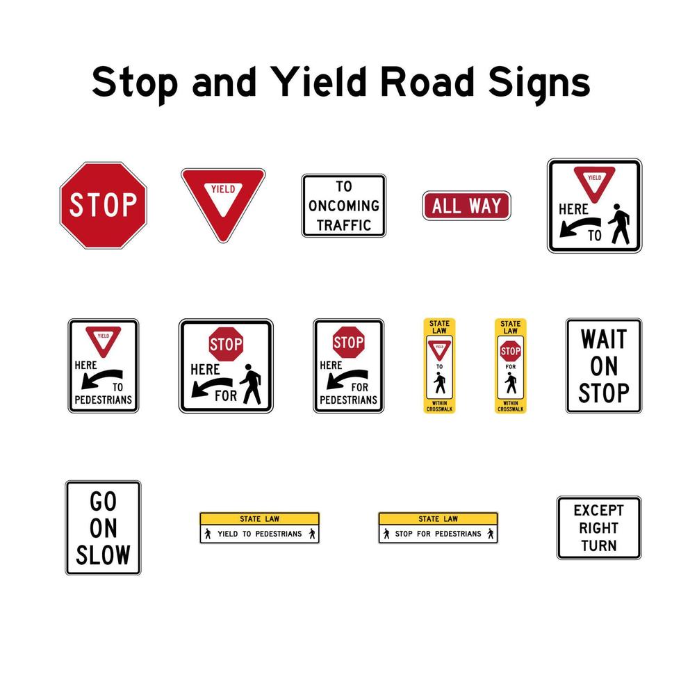 arrêtez-vous et cédez les panneaux de signalisation. panneaux de signalisation de vecteur. vecteur