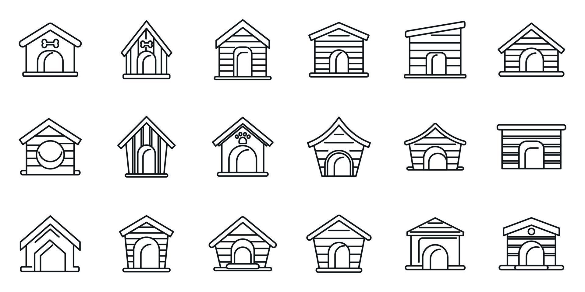 les icônes de chenil de chien définissent le vecteur de contour. accessoire pour animaux de compagnie