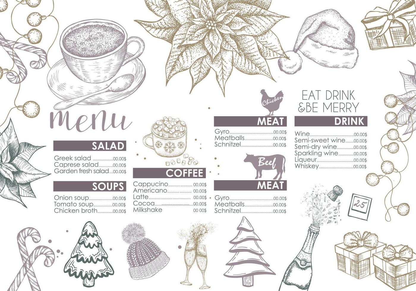 menus de noël. modèle de conception. illustration vectorielle dessinée à la main. vecteur