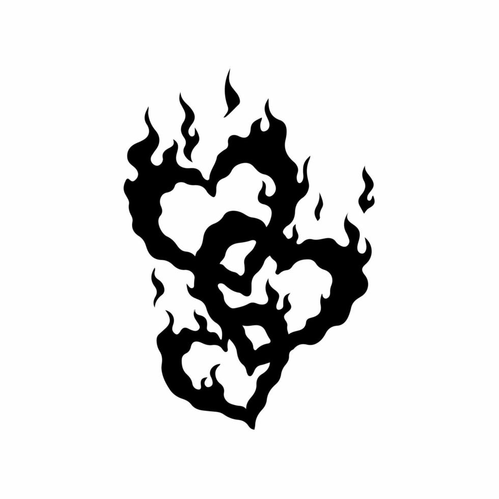 logo de symbole d'amour de coeur enflammé sur le feu sur fond blanc. concept de conception de tatouage au pochoir tribal. illustration vectorielle plane. vecteur