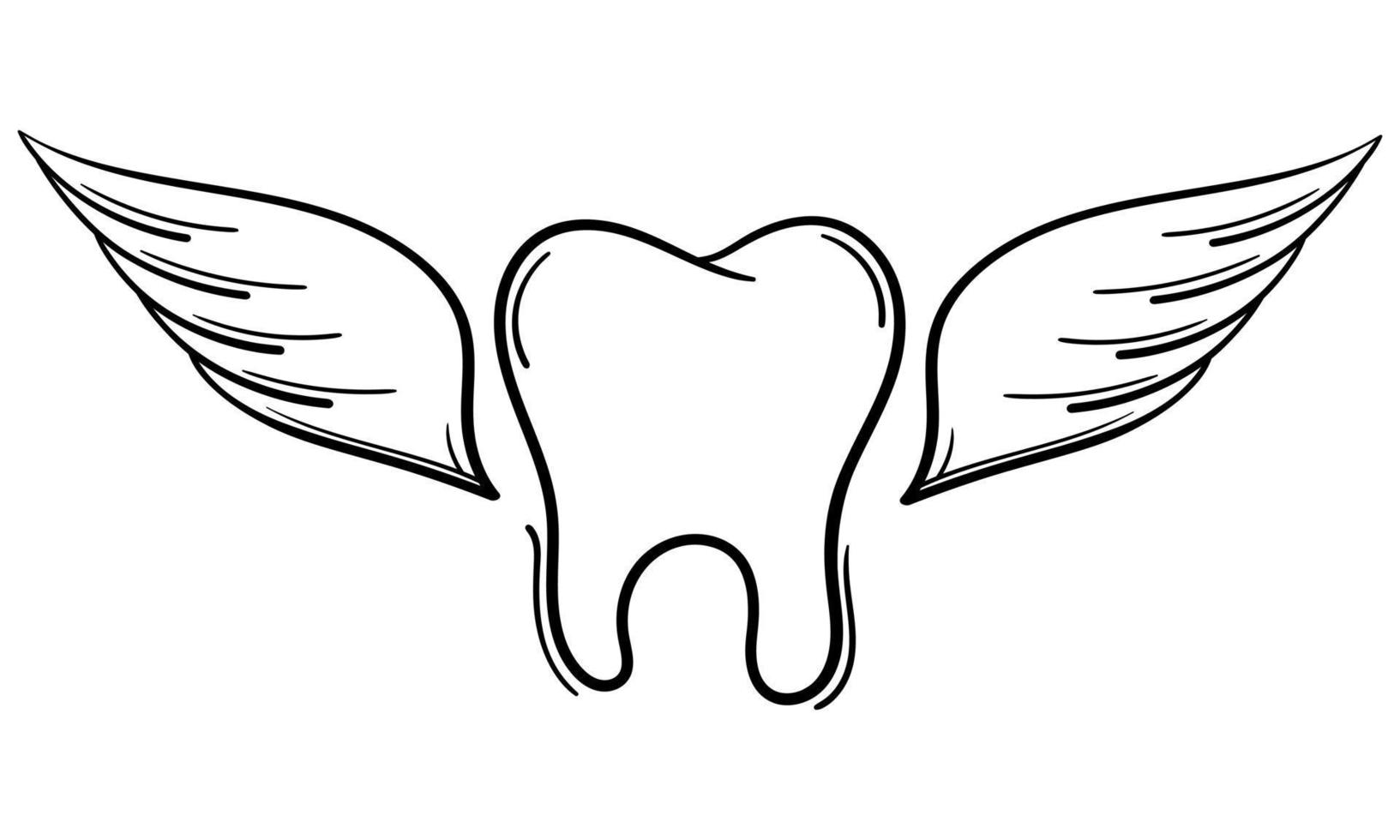 illustration dessinée à la main des dents et des ailes vecteur