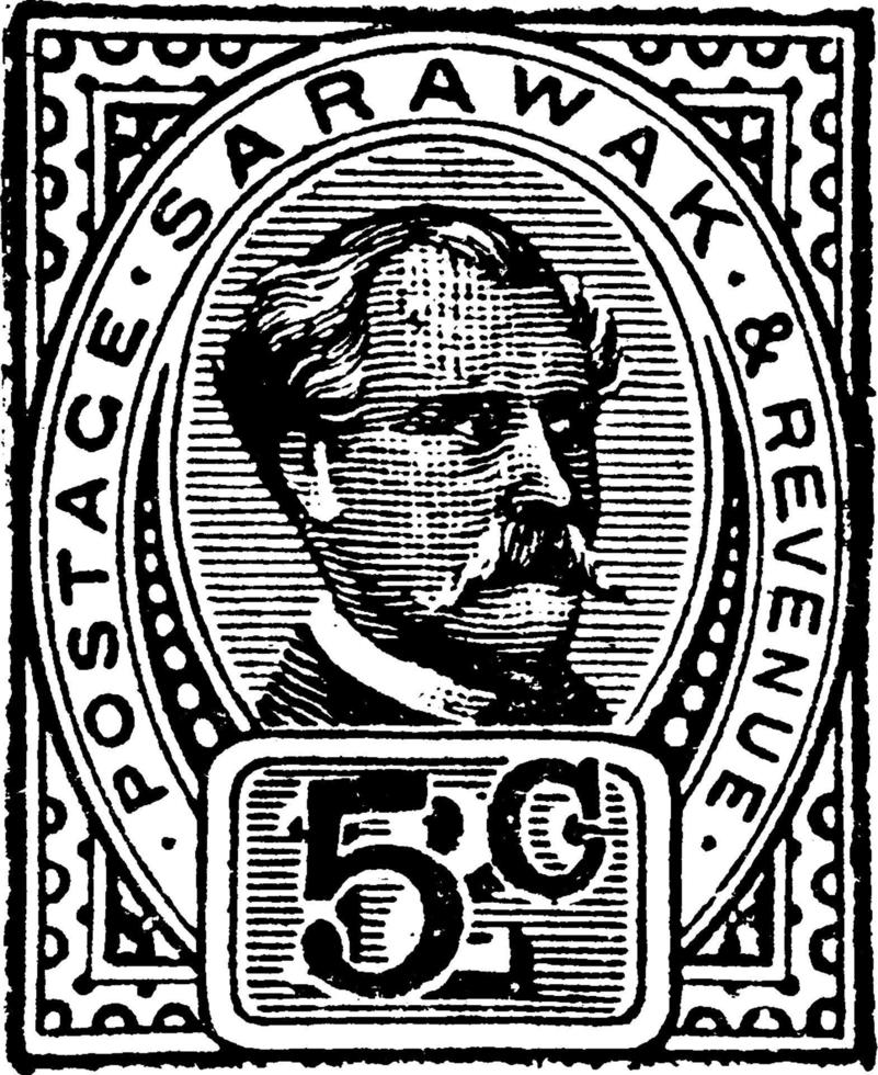 timbre sarawak de 5 cents en 1891, illustration vintage. vecteur