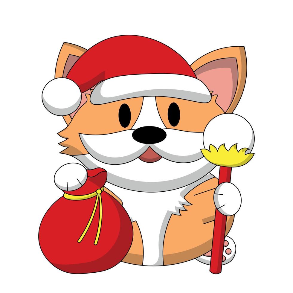 mignon chien corgi père noël. dessiner une illustration en couleur vecteur