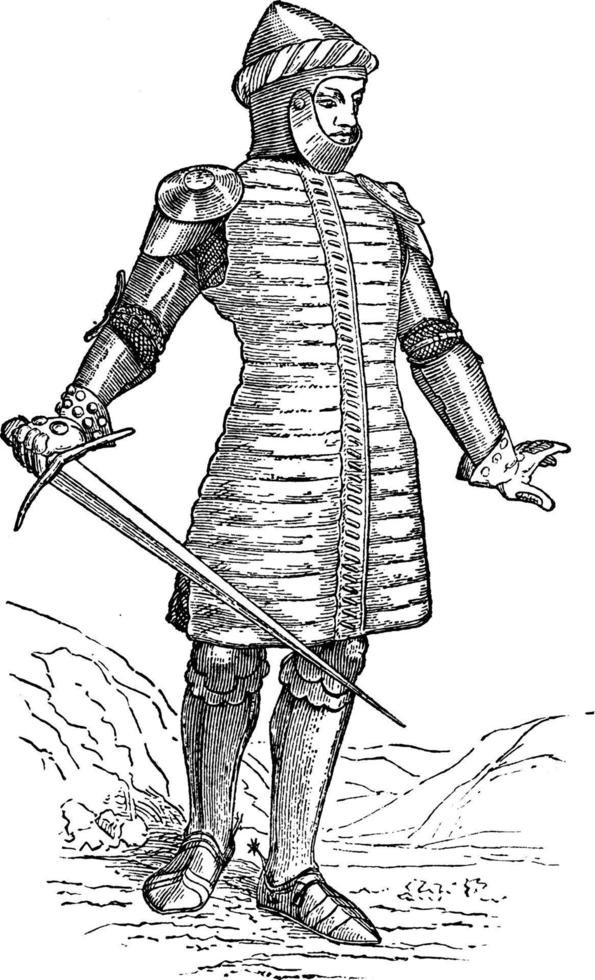 soldat portant un gambeson, illustration vintage vecteur