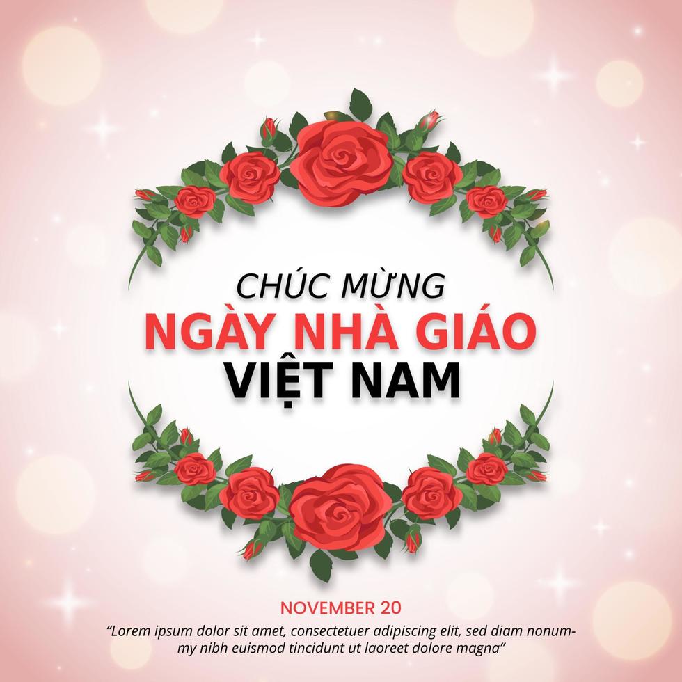 chuc mung ngay nha giao viet nam ou joyeux fond de jour des enseignants vietnamiens avec décoration de fleurs roses vecteur