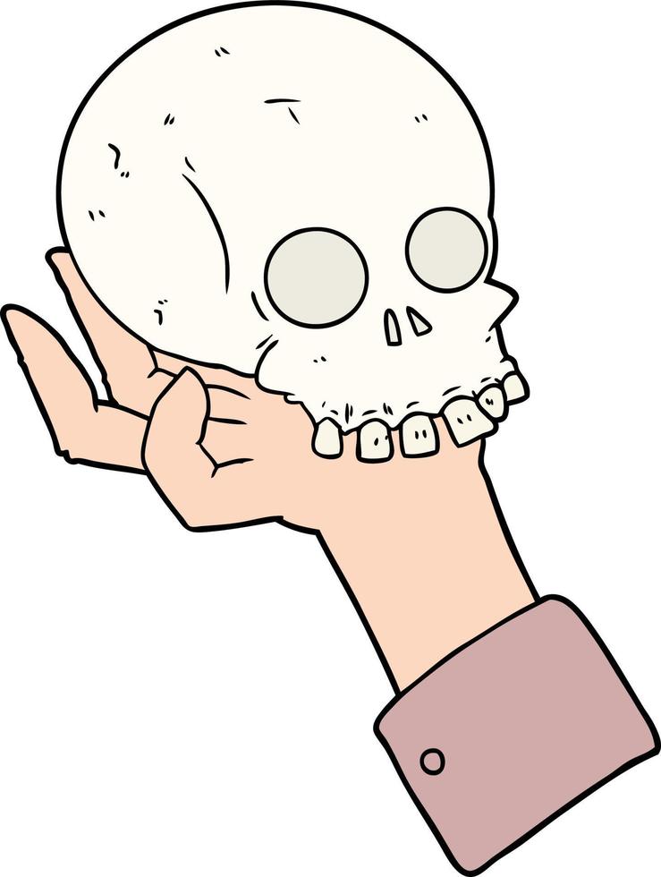 doodle dessin animé main tenant le crâne vecteur