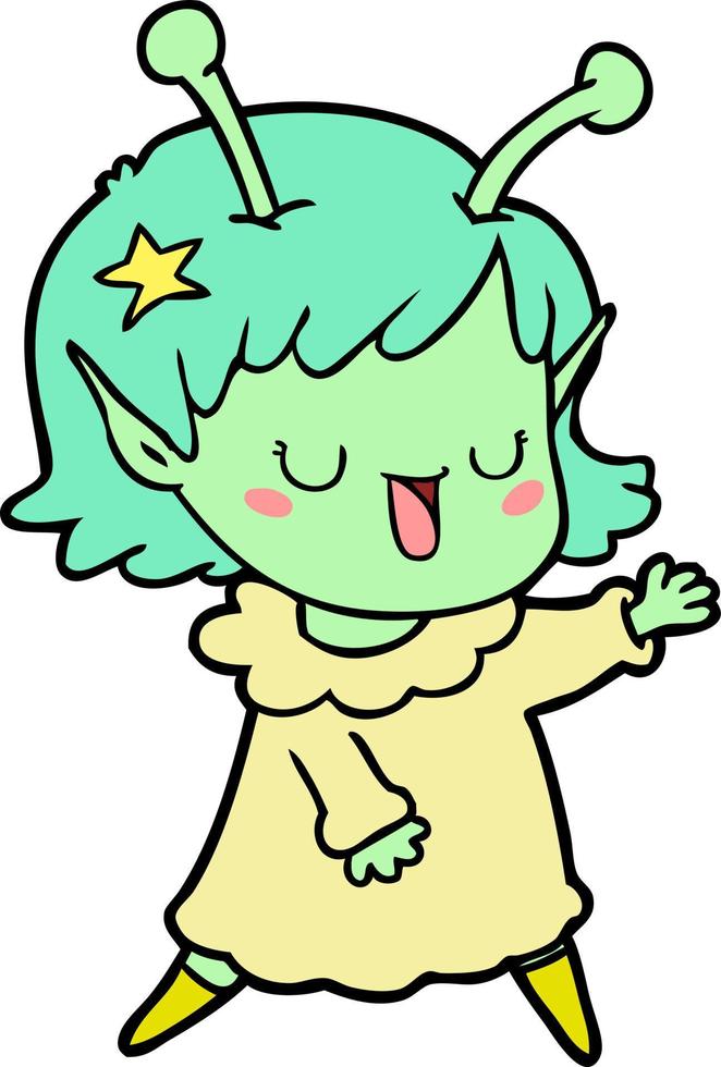 doodle personnage dessin animé fille extraterrestre vecteur