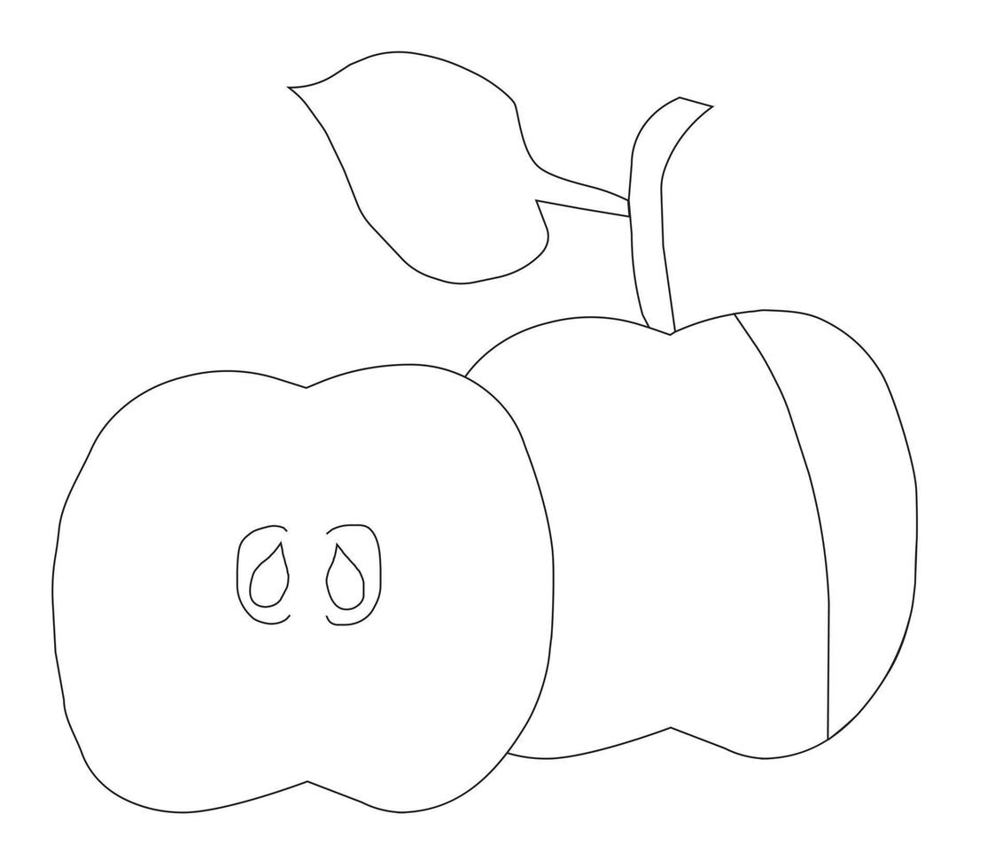 pomme entière avec feuille et pomme coupée en style doodle. illustration vectorielle. vecteur