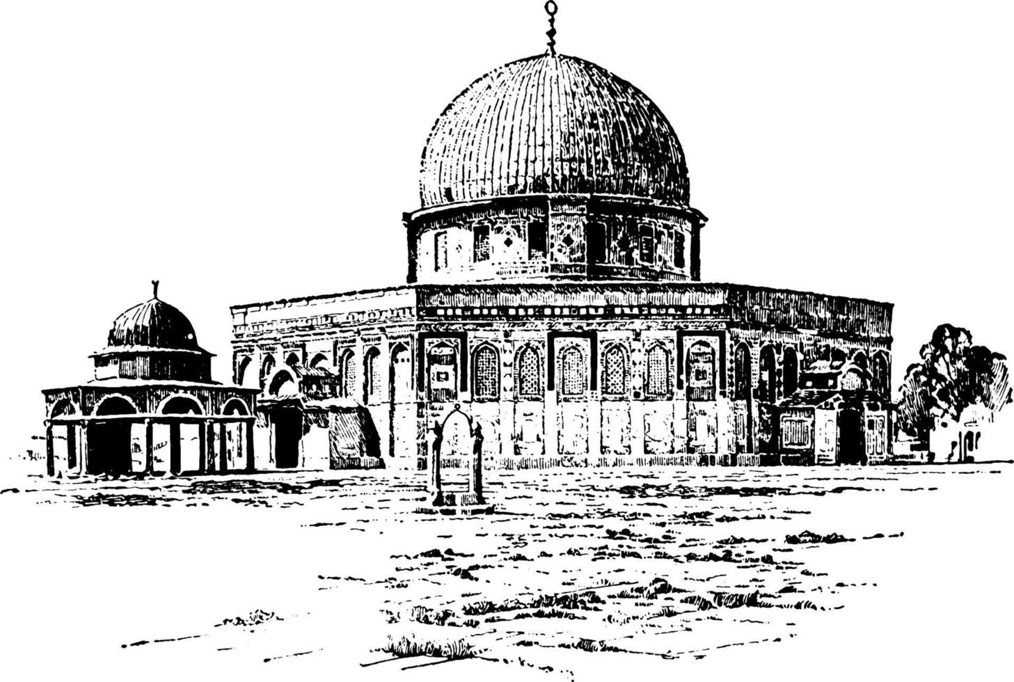 illustration vintage de la mosquée d'omar. vecteur