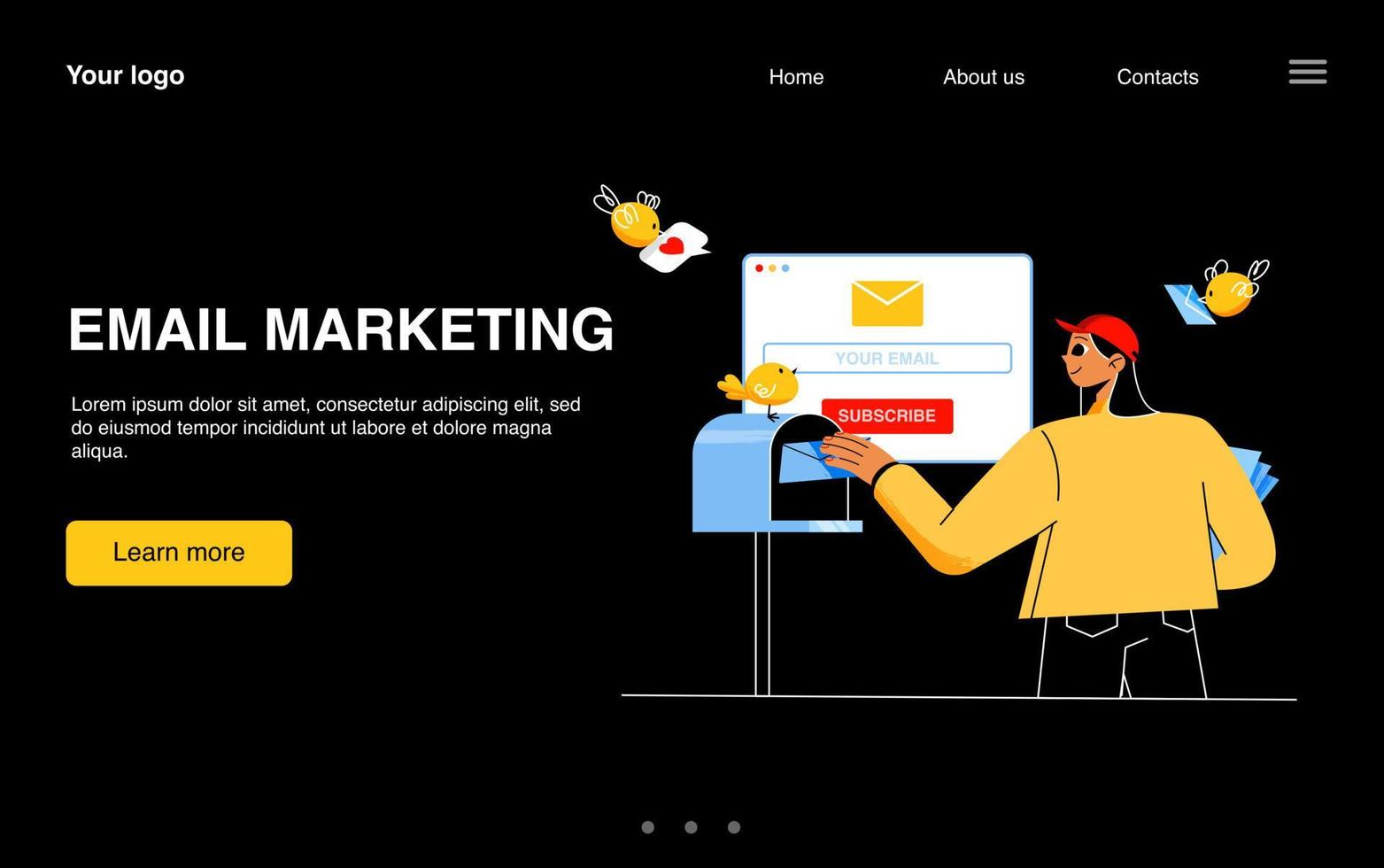 page de destination de marketing par e-mail avec facteur vecteur