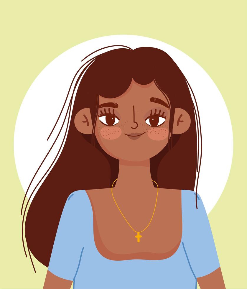 Portrait de dessin animé de jeune femme hispanique caractère vecteur