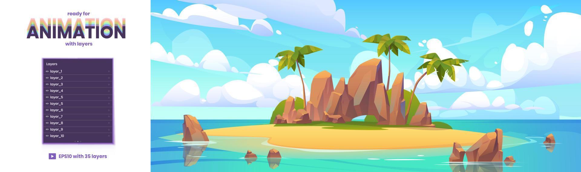 île en arrière-plan de dessin animé de l'océan pour l'animation vecteur