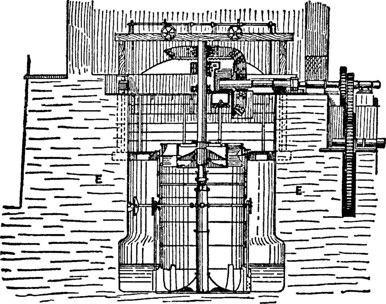 turbine de jonval, illustration vintage. vecteur