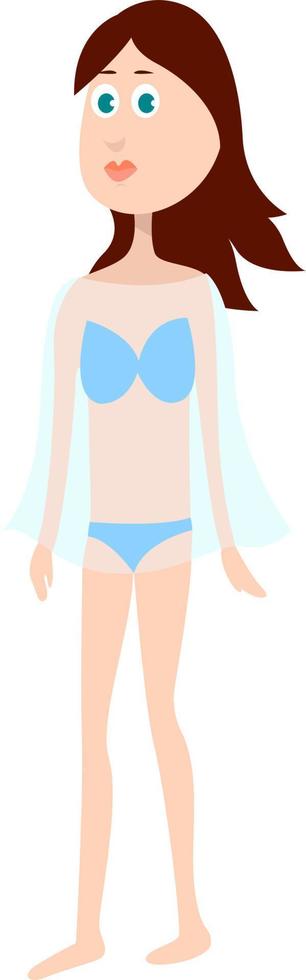 Femme en maillot de bain bleu, illustration, vecteur sur fond blanc