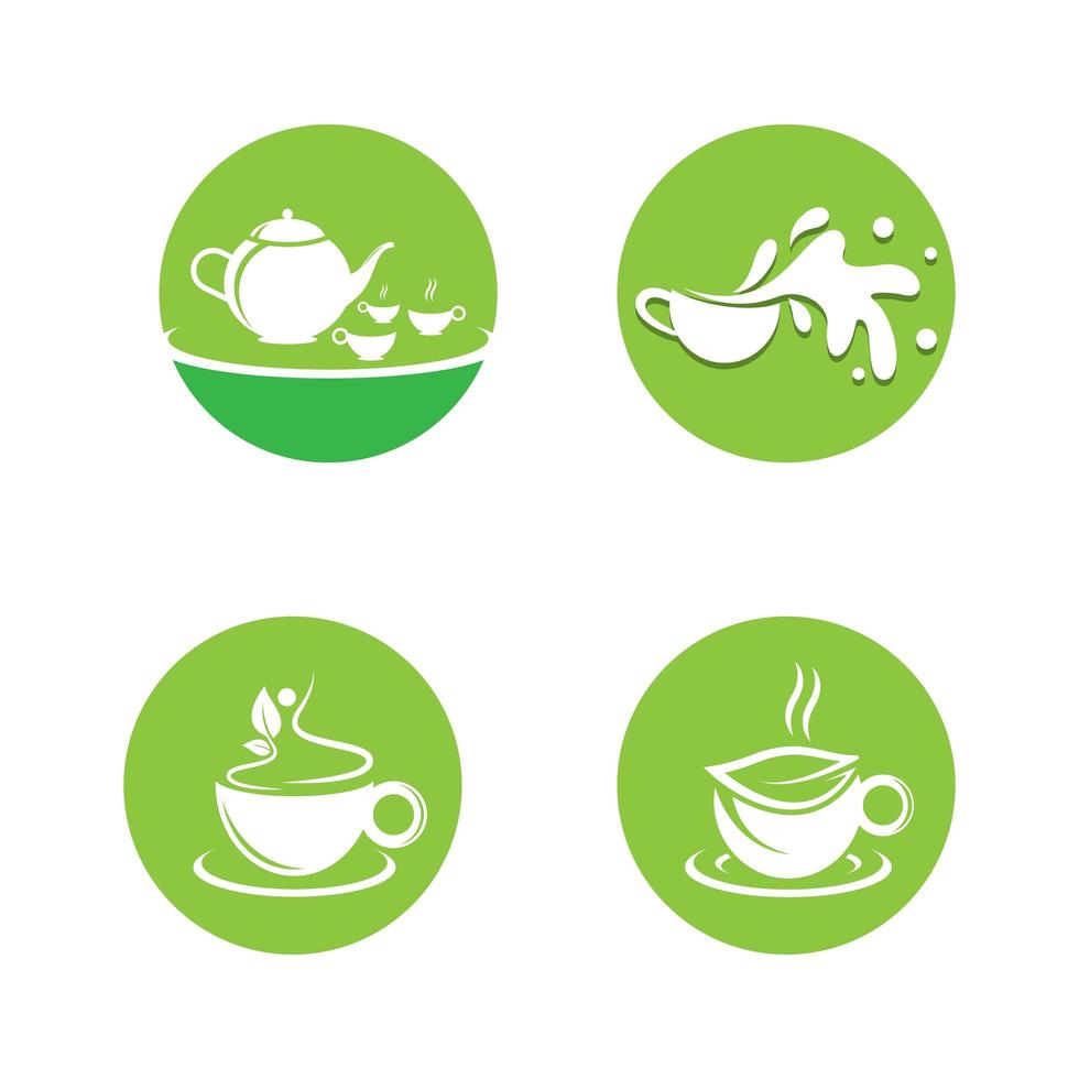 ensemble de logo circulaire de thé vert vecteur