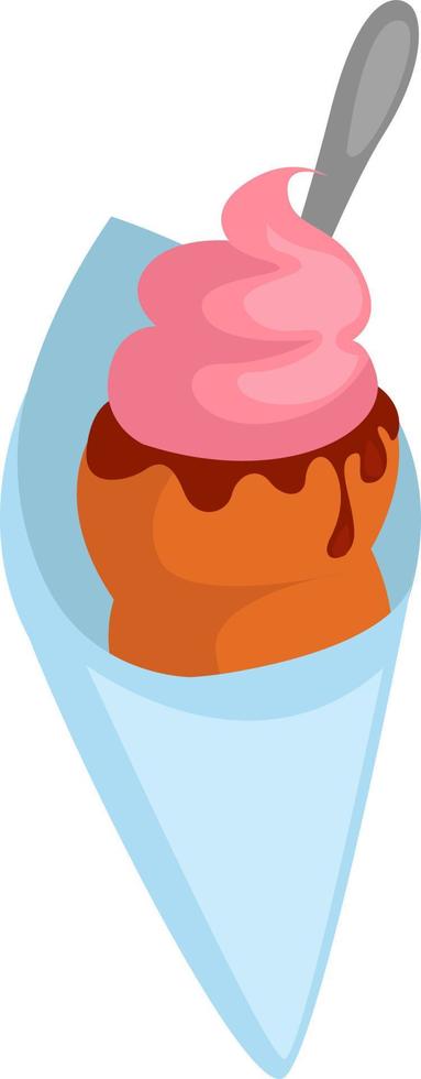 crème glacée avec cuillère, illustration, vecteur sur fond blanc